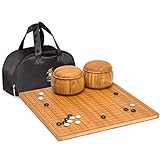 Yellow Mountain Imports Bamboo Etched Reversible 19x19 / 13x13 Go Game Set Board (0.8-Inch) with Double Convex Melamine Stones and Bamboo Bowls - Classic Strategy Board Game (Baduk/Weiqi)…