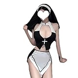 JasmyGirls Disfraz de monja sexy cosplay lencería Halloween Anime Maid Disfraz Goth Devil RPG Fancy Dress Cut Out Top Mini Rock