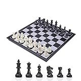 KOKOSUN Juego de ajedrez de viaje magnético plegable tablero de ajedrez, piezas en blanco y negro, práctico almacenamiento, juguetes educativos/regalo para niños y adultos (32 x 32 cm)