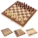 Ajedrez Madera, 3 en 1 Juego de Ajedrez Damas Backgammon, Plegable Chess Set para Niños Adulto, Portatil Tablero Ajedrez para Familiares Fiesta Viaje - 29×29×2CM
