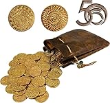 Byhoo 50 DND Fantasy Metal Gold Coins y Estuche de Euero para DND Novedosos Juegos de Mesa de rol de Mesa Fichas Monedas del Tesoro para Fiestas Juegos de Mesa Accesorios Complementos Juego