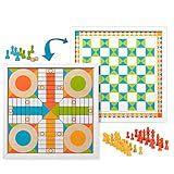 Melissa & Doug Juego de mesa de ajedrez y pachisi de madera de doble cara con 42 piezas de juego (17.5 pulgadas de ancho x 17.5 pulgadas de largo x 1.5 pulgadas de profundidad)