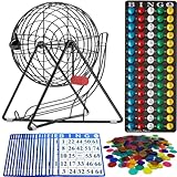 MR CHIPS Juego de bingo profesional con jaula de acero para bingo, bolas de bingo de 7/8 pulgadas, 18 tarjetas de bingo y 300 fichas de bingo, color negro misterioso